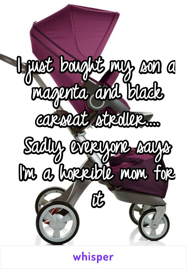 I just bought my son a magenta and black carseat stroller.... Sadly everyone says I'm a horrible mom for it