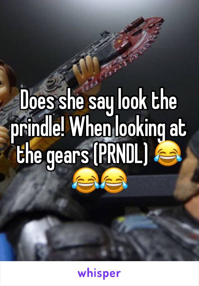 Does she say look the prindle! When looking at the gears (PRNDL) 😂😂😂