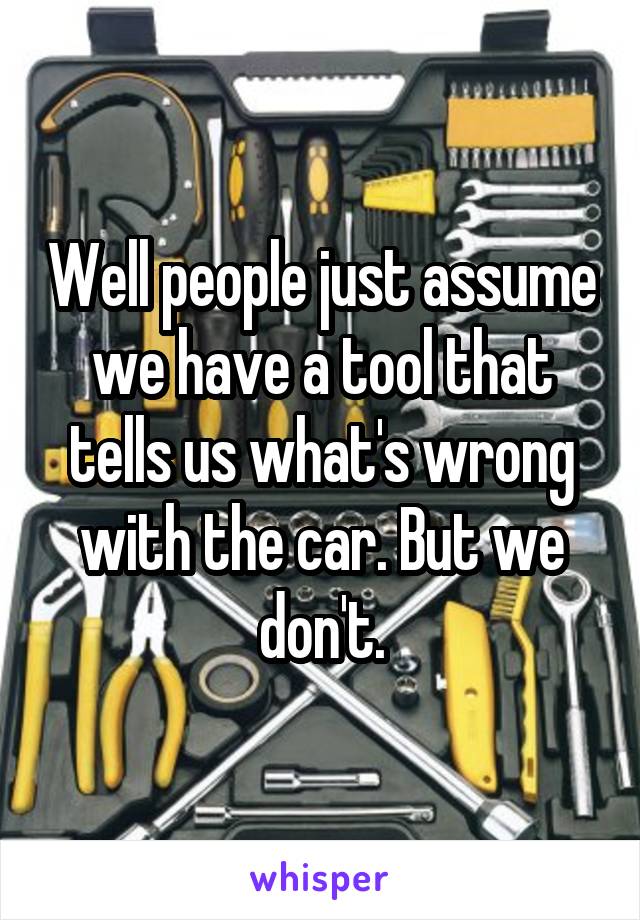 Well people just assume we have a tool that tells us what's wrong with the car. But we don't.