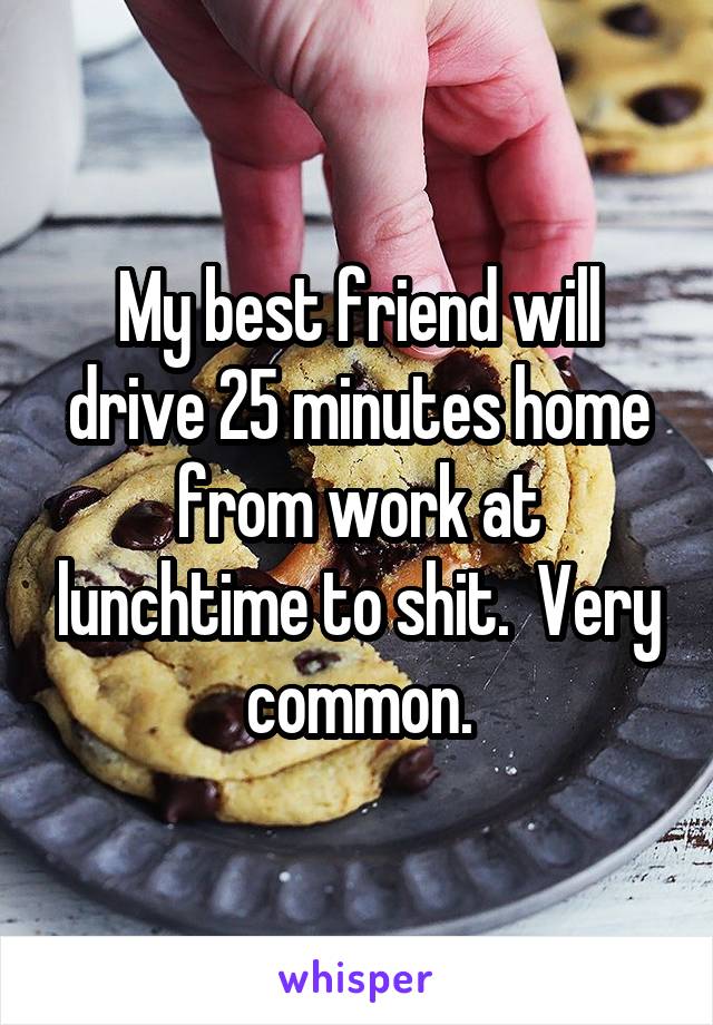 My best friend will drive 25 minutes home from work at lunchtime to shit.  Very common.