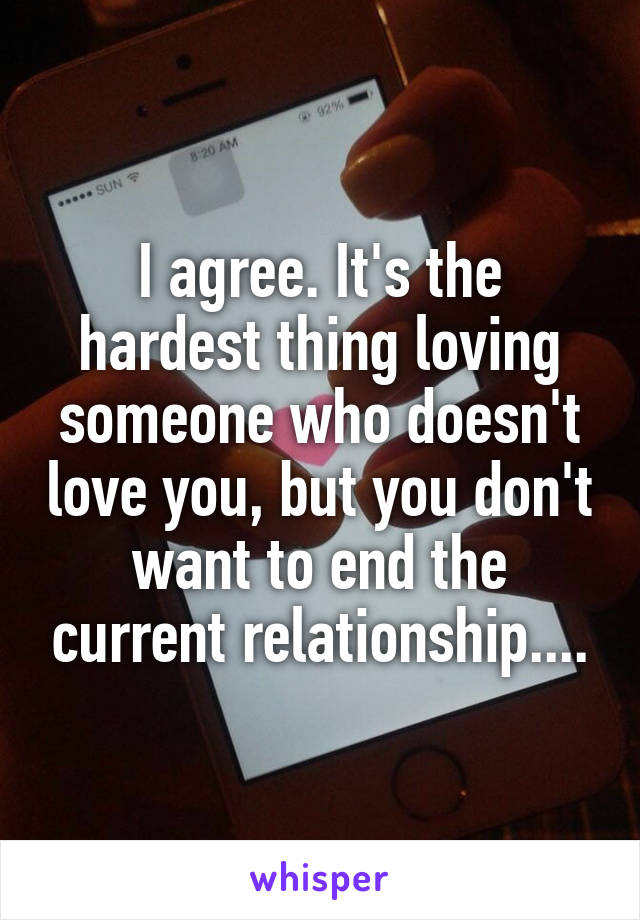 I agree. It's the hardest thing loving someone who doesn't love you, but you don't want to end the current relationship....