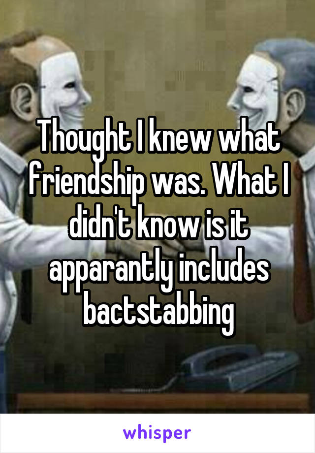 Thought I knew what friendship was. What I didn't know is it apparantly includes bactstabbing