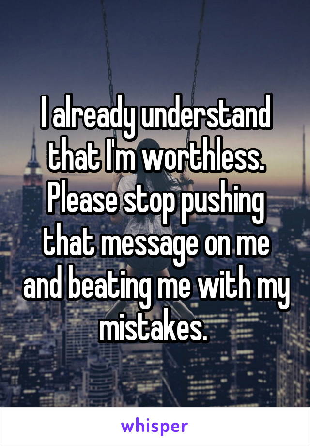 I already understand that I'm worthless. Please stop pushing that message on me and beating me with my mistakes. 