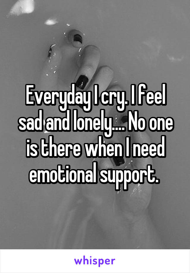 Everyday I cry. I feel sad and lonely.... No one is there when I need emotional support. 