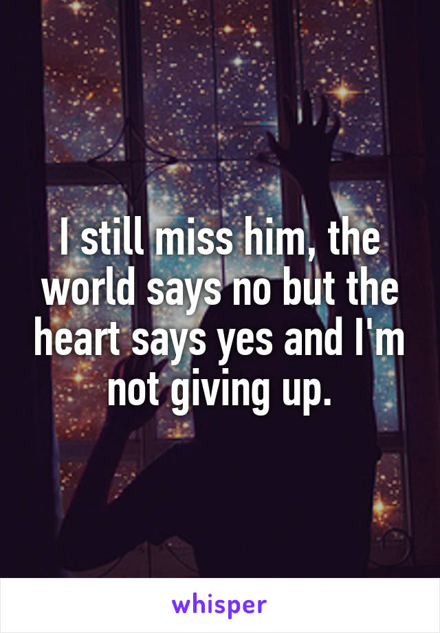 I still miss him, the world says no but the heart says yes and I'm not giving up.