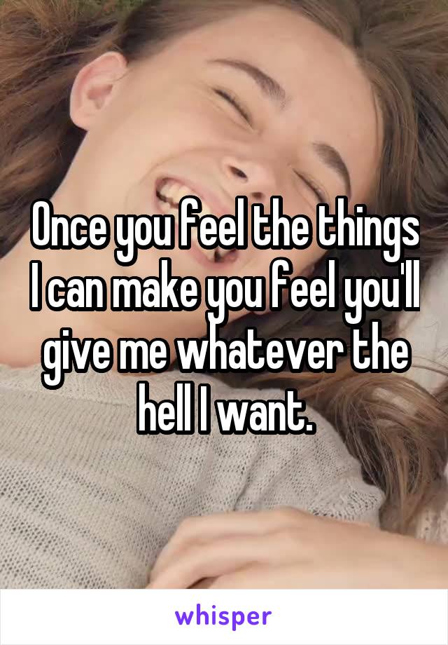 Once you feel the things I can make you feel you'll give me whatever the hell I want.