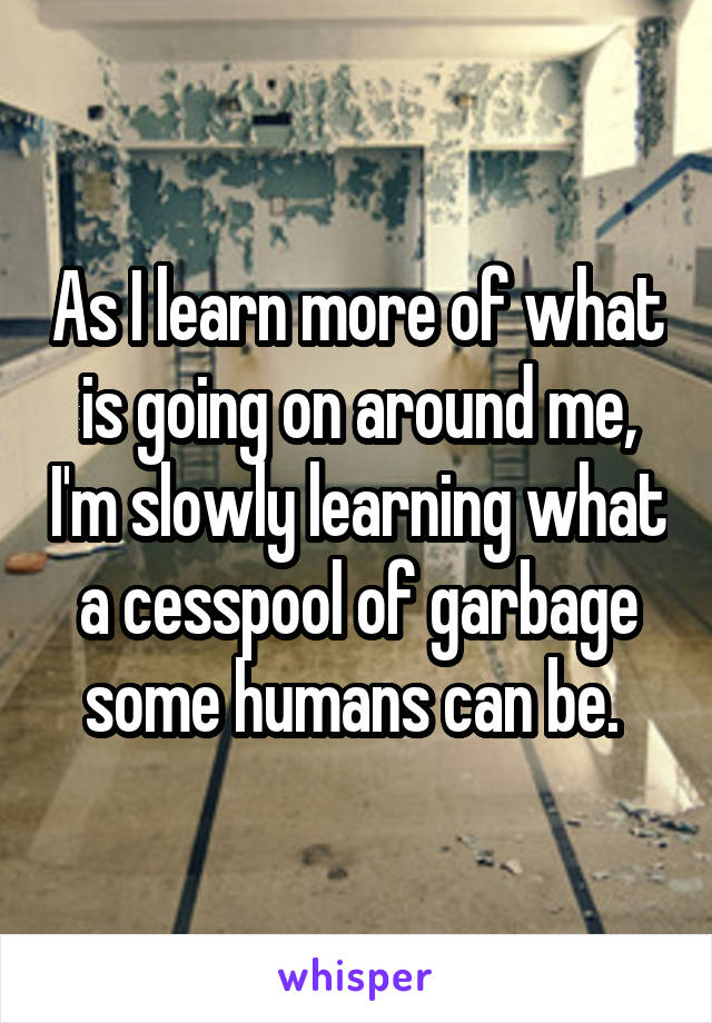 As I learn more of what is going on around me, I'm slowly learning what a cesspool of garbage some humans can be. 