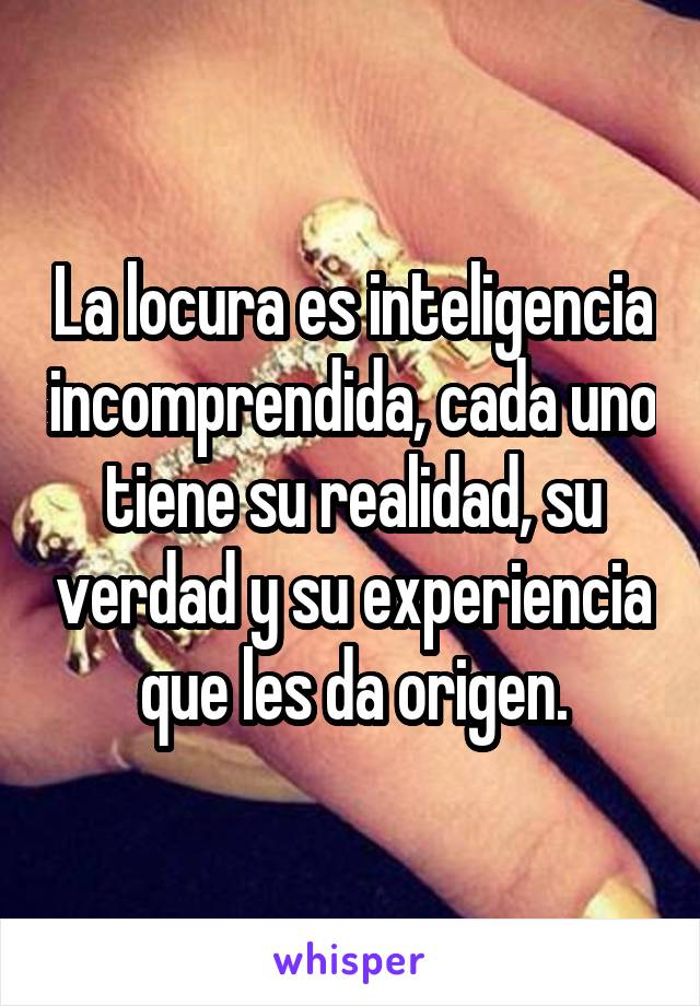 La locura es inteligencia incomprendida, cada uno tiene su realidad, su verdad y su experiencia que les da origen.