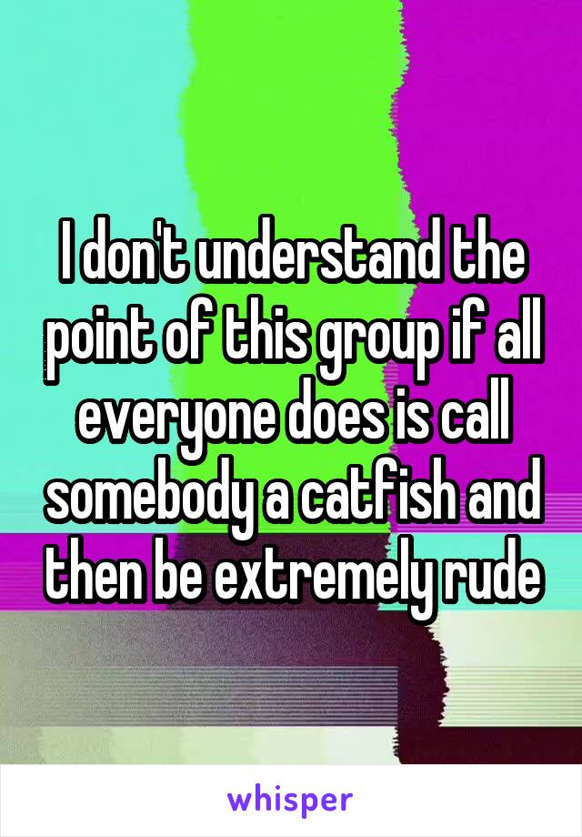 I don't understand the point of this group if all everyone does is call somebody a catfish and then be extremely rude