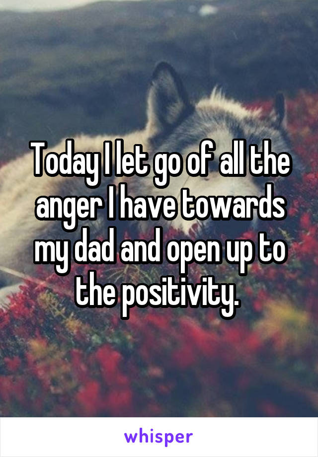 Today I let go of all the anger I have towards my dad and open up to the positivity. 