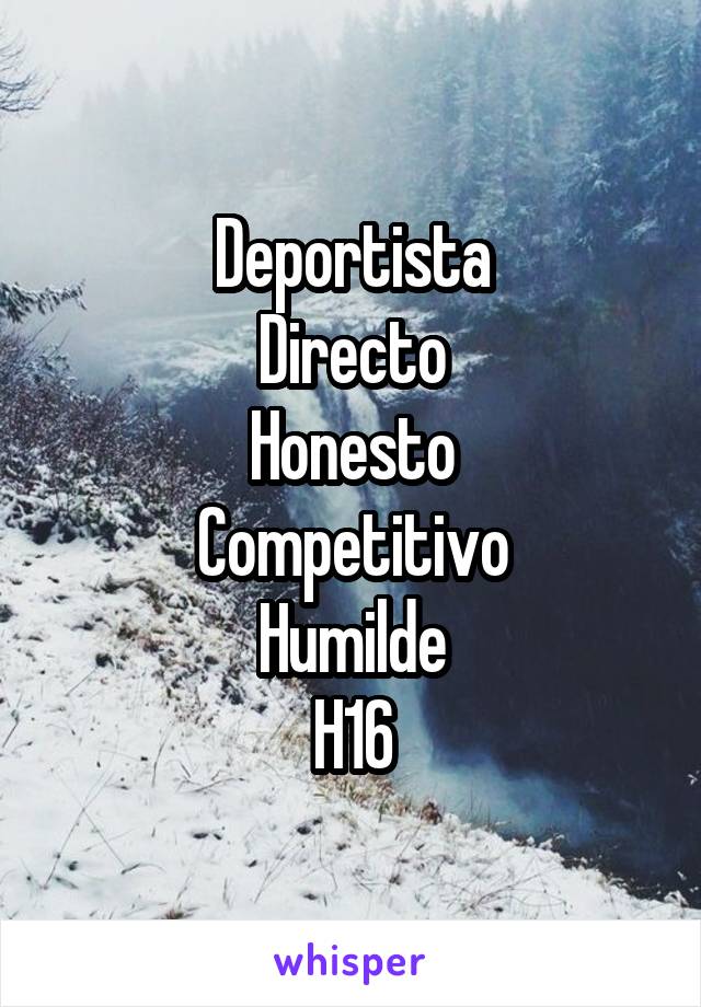 Deportista
Directo
Honesto
Competitivo
Humilde
H16