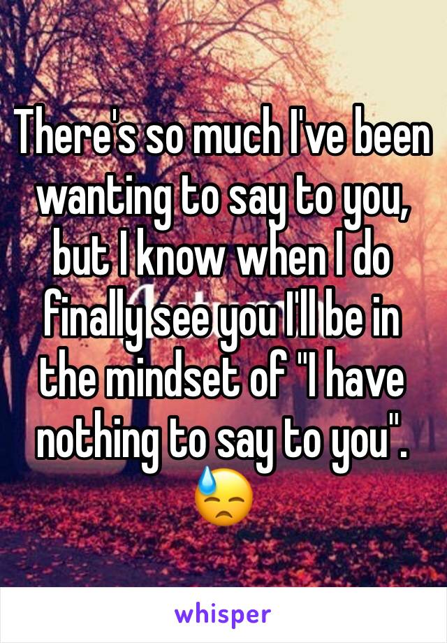 There's so much I've been wanting to say to you, but I know when I do finally see you I'll be in the mindset of "I have nothing to say to you". 😓