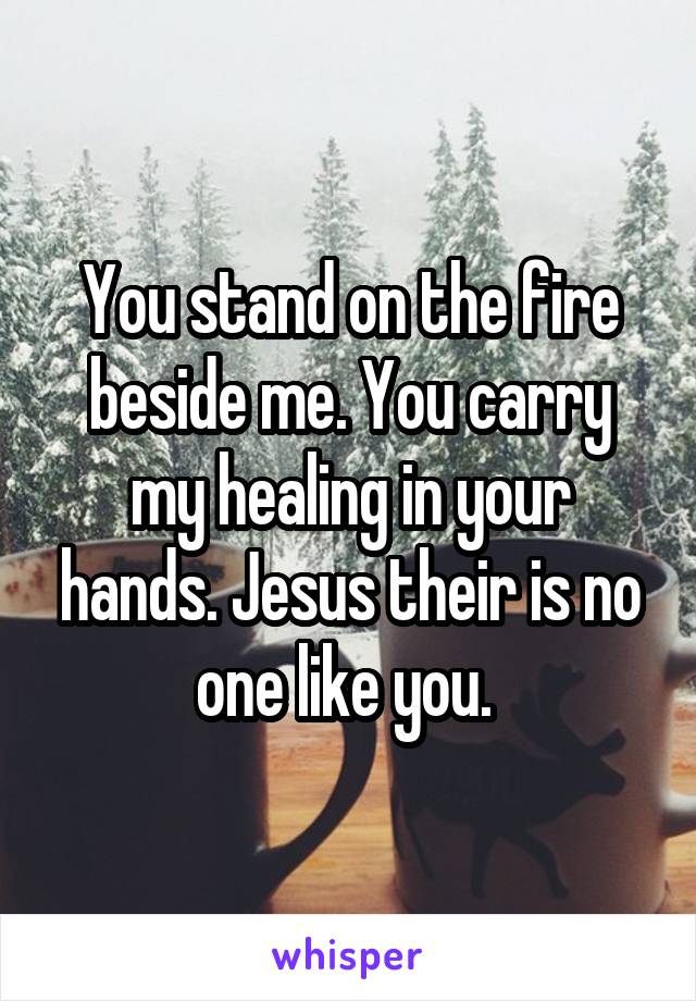 You stand on the fire beside me. You carry my healing in your hands. Jesus their is no one like you. 