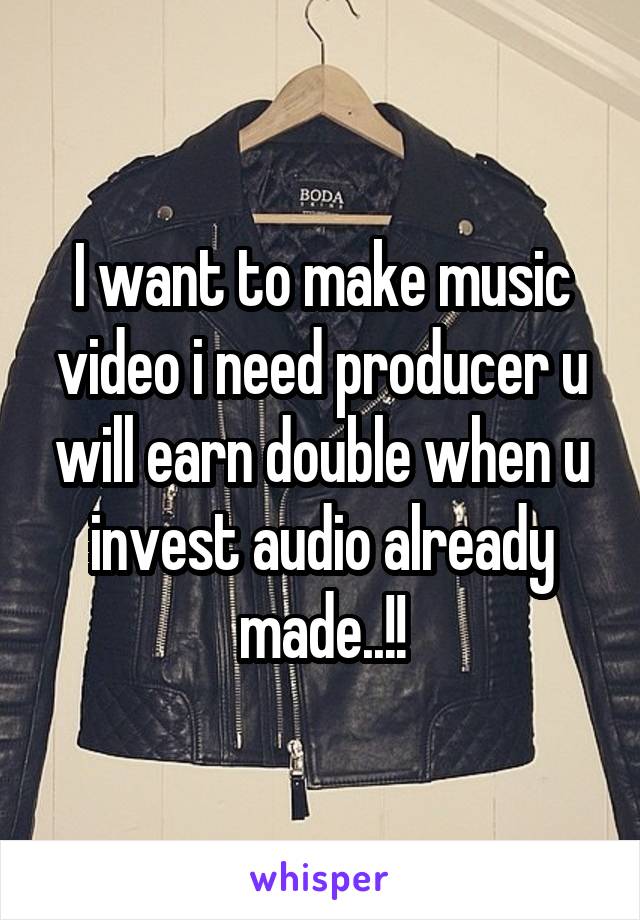 I want to make music video i need producer u will earn double when u invest audio already made..!!