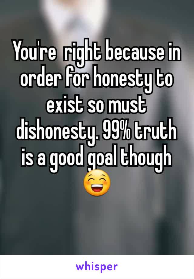 You're  right because in order for honesty to  exist so must dishonesty. 99% truth is a good goal though 😁