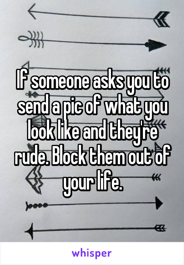 If someone asks you to send a pic of what you look like and they're rude. Block them out of your life.