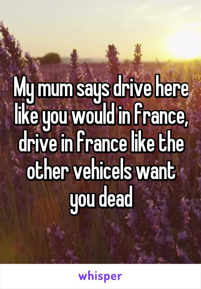 My mum says drive here like you would in france, drive in france like the other vehicels want you dead