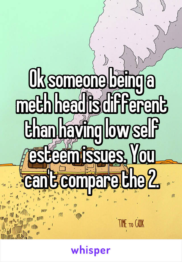 Ok someone being a meth head is different than having low self esteem issues. You can't compare the 2.