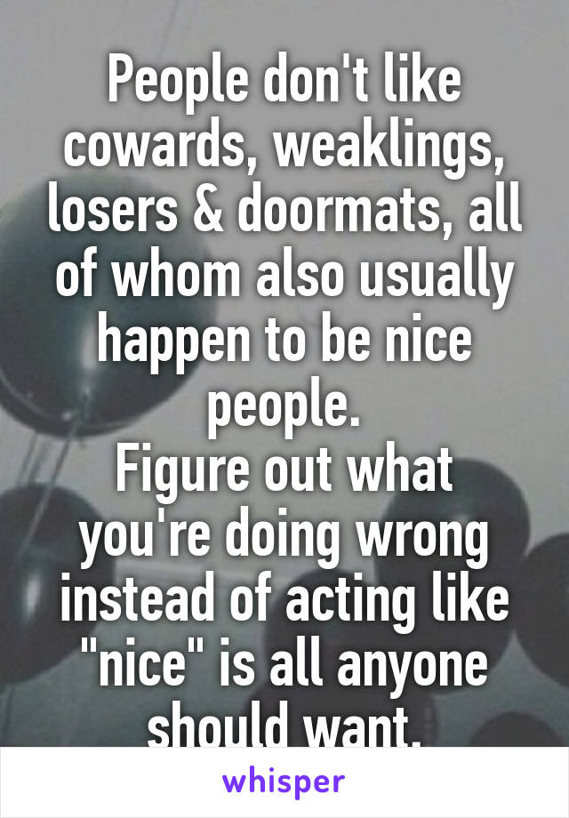 People don't like cowards, weaklings, losers & doormats, all of whom also usually happen to be nice people.
Figure out what you're doing wrong instead of acting like "nice" is all anyone should want.