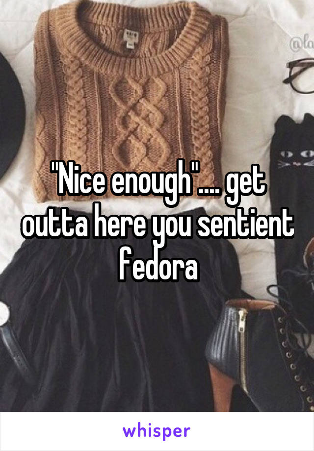 "Nice enough".... get outta here you sentient fedora