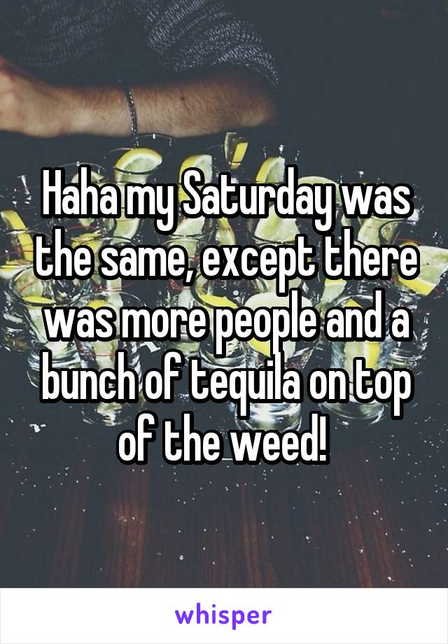 Haha my Saturday was the same, except there was more people and a bunch of tequila on top of the weed! 