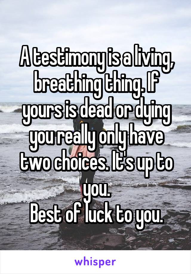 A testimony is a living, breathing thing. If yours is dead or dying you really only have two choices. It's up to you.
Best of luck to you.