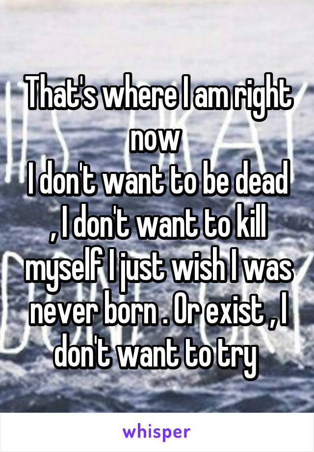 That's where I am right now 
I don't want to be dead , I don't want to kill myself I just wish I was never born . Or exist , I don't want to try 