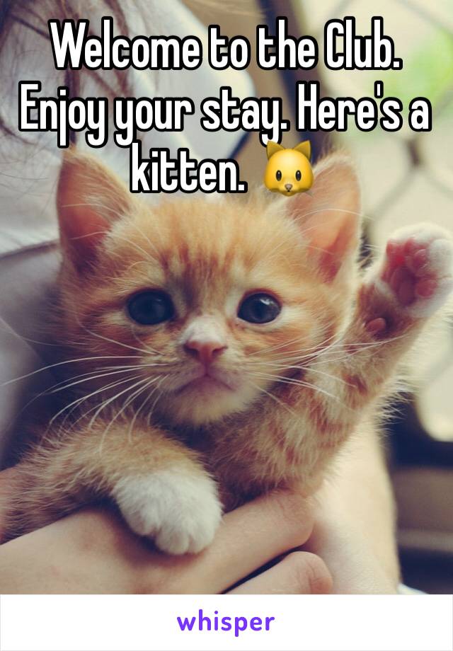 Welcome to the Club. Enjoy your stay. Here's a kitten. 🐱