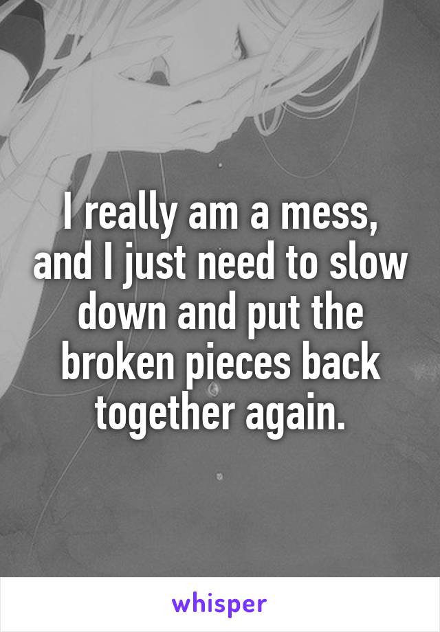 I really am a mess, and I just need to slow down and put the broken pieces back together again.