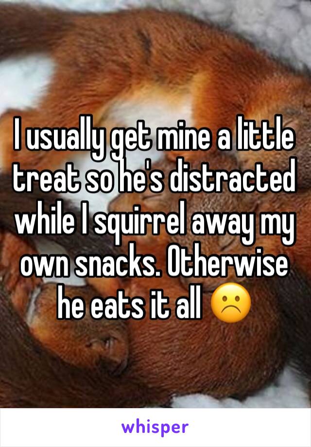 I usually get mine a little treat so he's distracted while I squirrel away my own snacks. Otherwise he eats it all ☹️