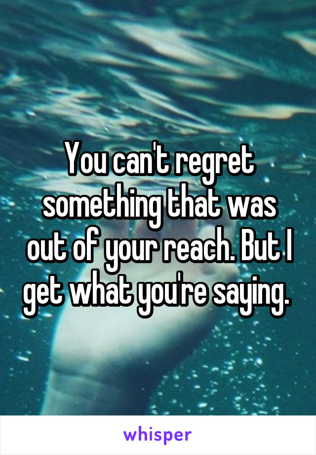 You can't regret something that was out of your reach. But I get what you're saying. 