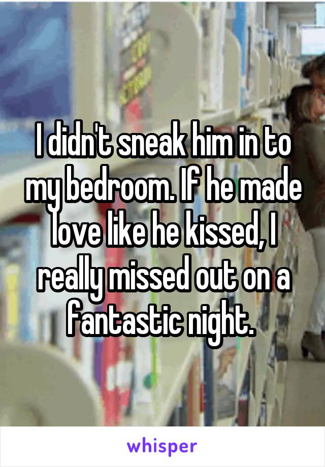 I didn't sneak him in to my bedroom. If he made love like he kissed, I really missed out on a fantastic night. 