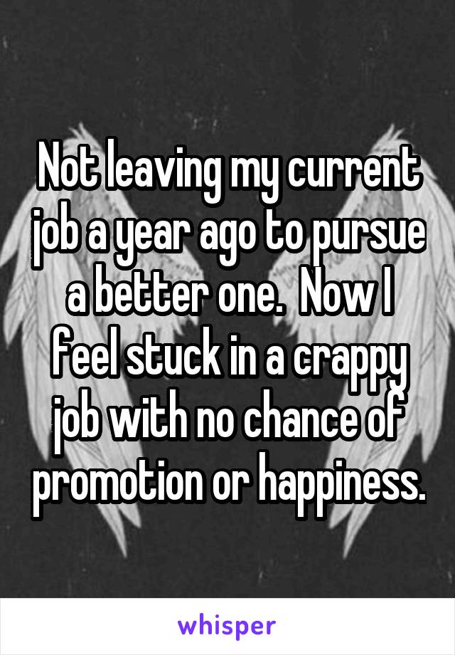 Not leaving my current job a year ago to pursue a better one.  Now I feel stuck in a crappy job with no chance of promotion or happiness.