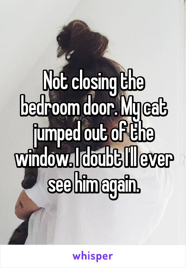 Not closing the bedroom door. My cat jumped out of the window. I doubt I'll ever see him again.