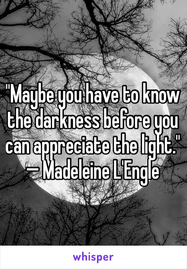 "Maybe you have to know the darkness before you can appreciate the light." — Madeleine L'Engle