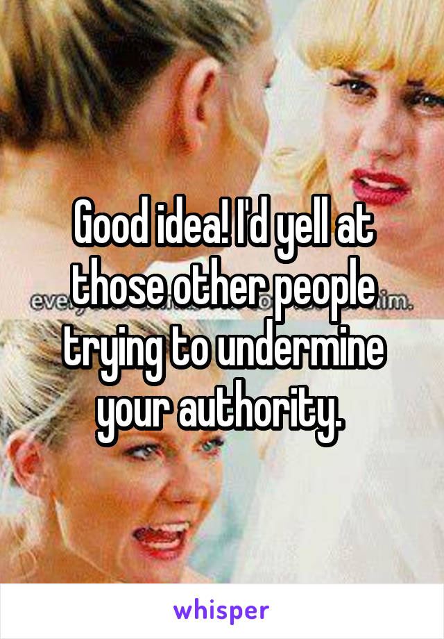 Good idea! I'd yell at those other people trying to undermine your authority. 