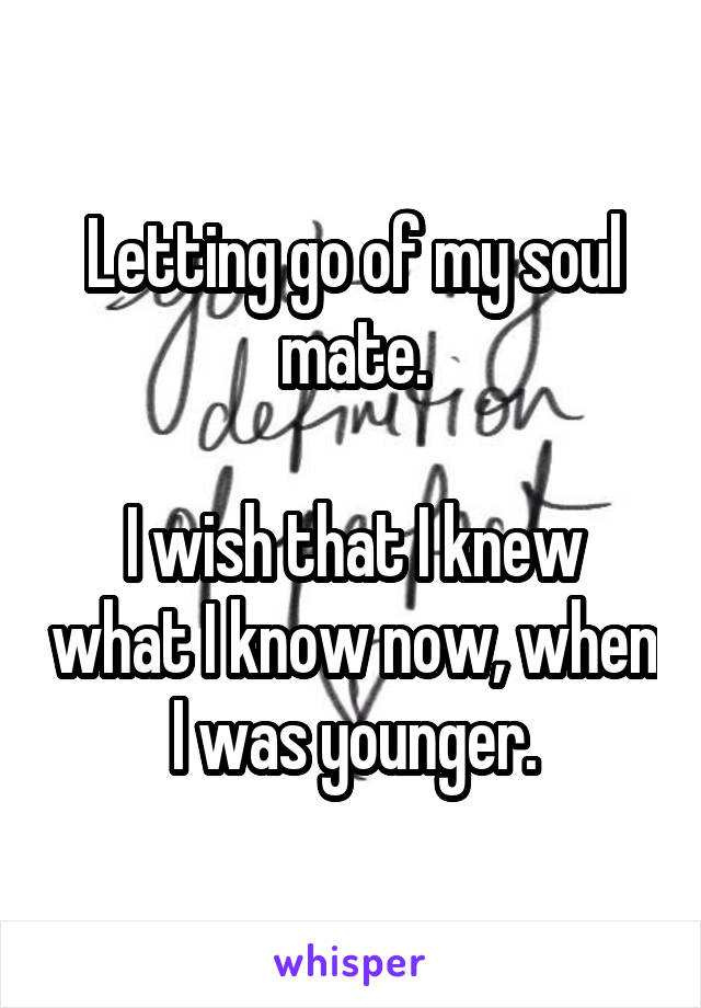 Letting go of my soul mate.

I wish that I knew what I know now, when I was younger.