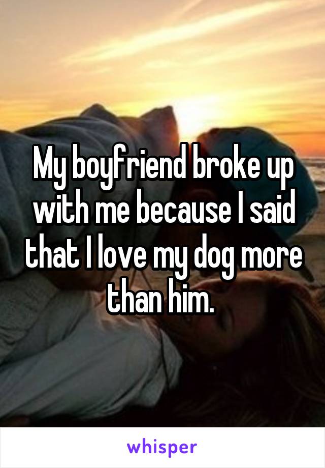 My boyfriend broke up with me because I said that I love my dog more than him. 