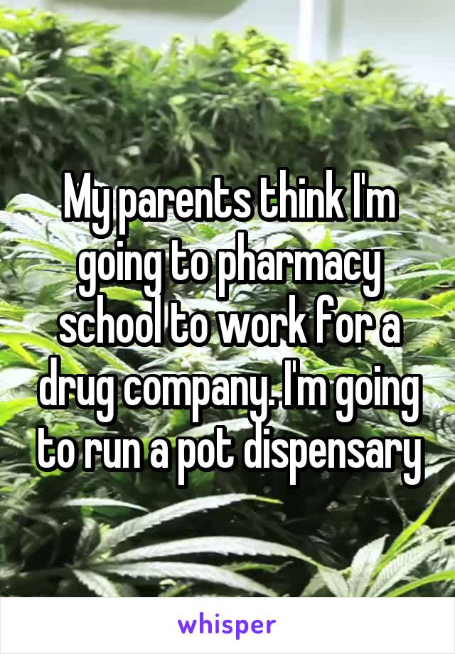 My parents think I'm going to pharmacy school to work for a drug company. I'm going to run a pot dispensary