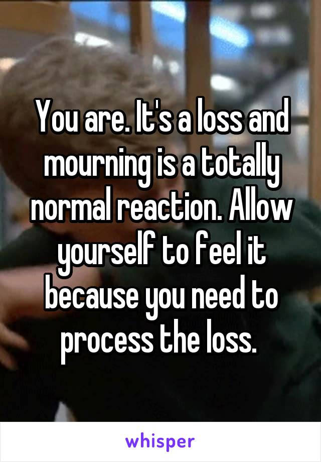 You are. It's a loss and mourning is a totally normal reaction. Allow yourself to feel it because you need to process the loss. 