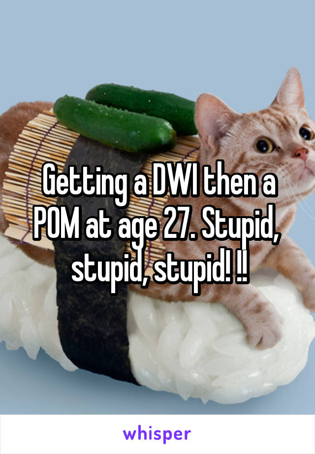  Getting a DWI then a POM at age 27. Stupid,  stupid, stupid! !!