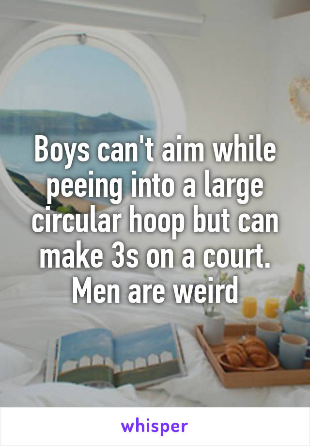 Boys can't aim while peeing into a large circular hoop but can make 3s on a court. Men are weird