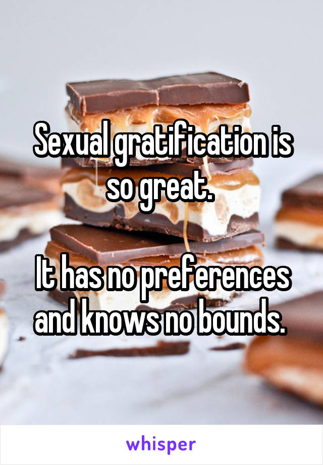 Sexual gratification is so great. 

It has no preferences and knows no bounds. 