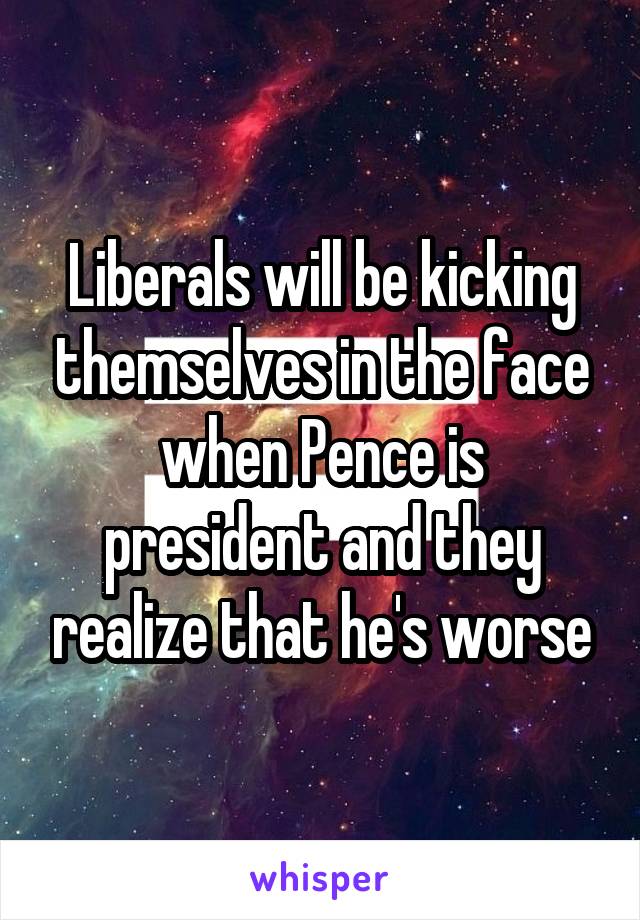 Liberals will be kicking themselves in the face when Pence is president and they realize that he's worse