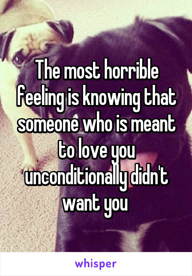 The most horrible feeling is knowing that someone who is meant to love you unconditionally didn't want you 