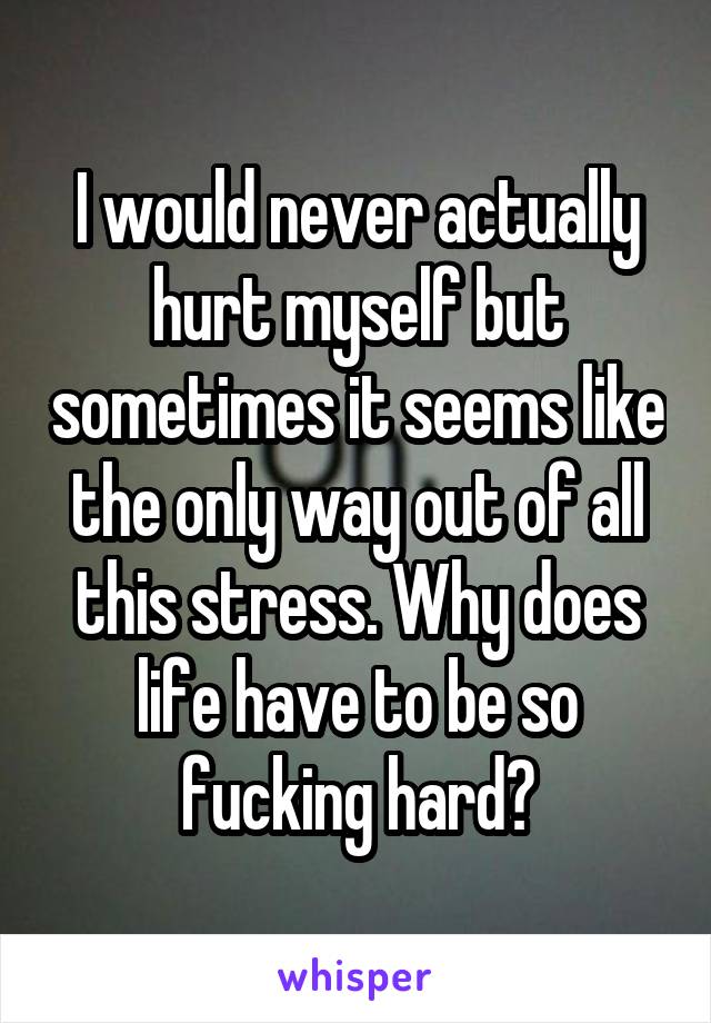 I would never actually hurt myself but sometimes it seems like the only way out of all this stress. Why does life have to be so fucking hard?