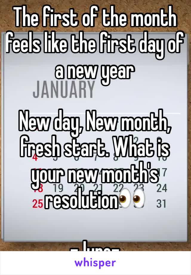 The first of the month feels like the first day of a new year

New day, New month, fresh start. What is your new month's resolution👀

-June-