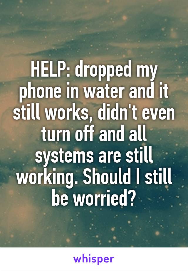 HELP: dropped my phone in water and it still works, didn't even turn off and all systems are still working. Should I still be worried?