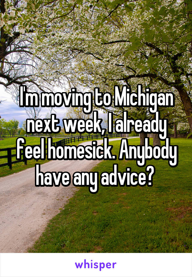 I'm moving to Michigan next week, I already feel homesick. Anybody have any advice? 