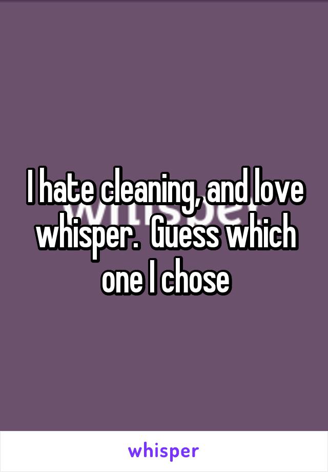 I hate cleaning, and love whisper.  Guess which one I chose